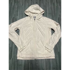 Columbia Sherpa Fleece Hoodie Sweater Women’s Sz L Beige Full Zip Jacket